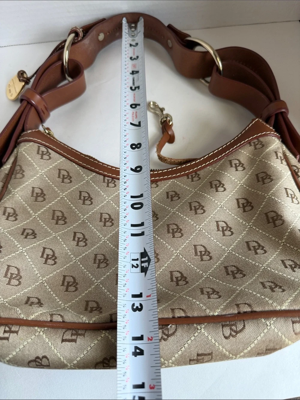 Dooney & Bourke Vintage Signature DB Monogram Canvas Hobo Bag - Brown/Tan